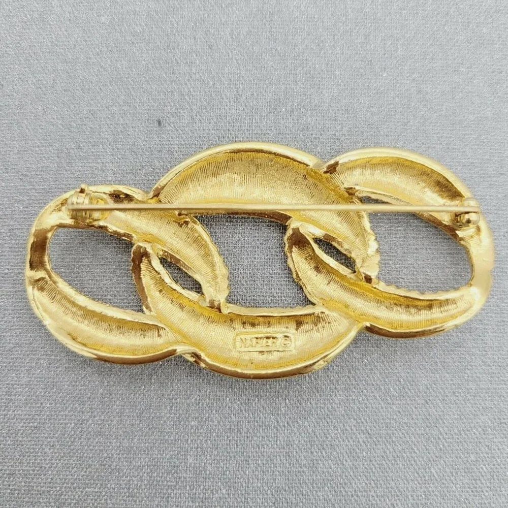 Vintage Napier Triple Link Brooch Gold Tone Stippled Texture 2.5
